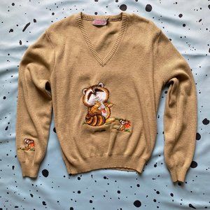 Vintage 70's V-Neck Embroidered Sweater Medium